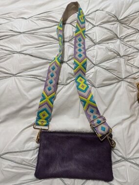 Parker and Hyde Purple Haircalf Crossbody with Colorful Adjustable Strap
